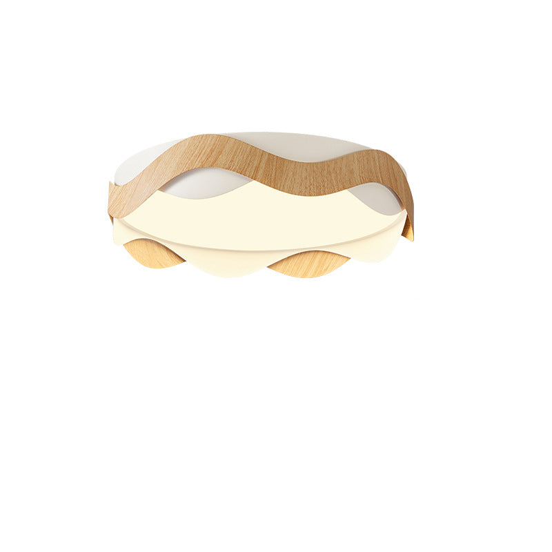 Traditional Vintage Round LED Ceiling Light – Wavy Edge Iron &amp; Acrylic Flush Mount for Bedroom