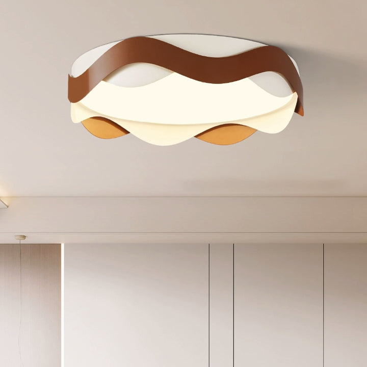 Traditional Vintage Round LED Ceiling Light – Wavy Edge Iron &amp; Acrylic Flush Mount for Bedroom