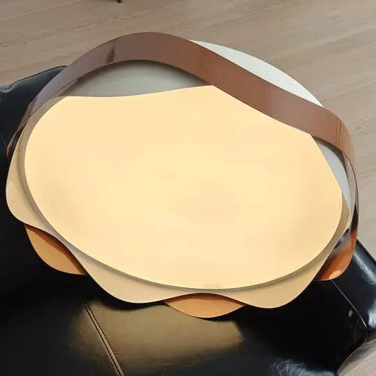 Traditional Vintage Round LED Ceiling Light – Wavy Edge Iron &amp; Acrylic Flush Mount for Bedroom