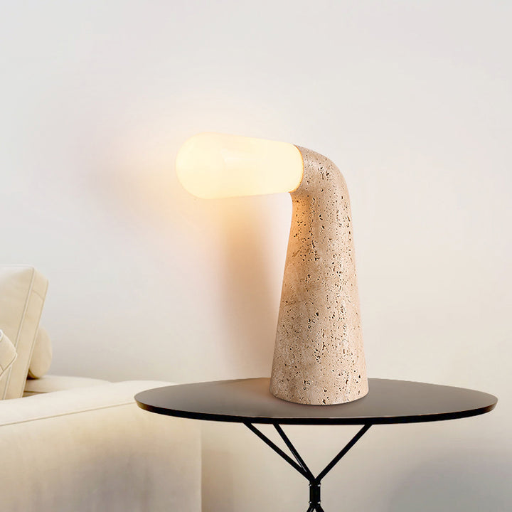 Traditionelle Vintage-Kegel-Tischlampe aus Travertinglas mit 1 Licht für das Schlafzimmer 