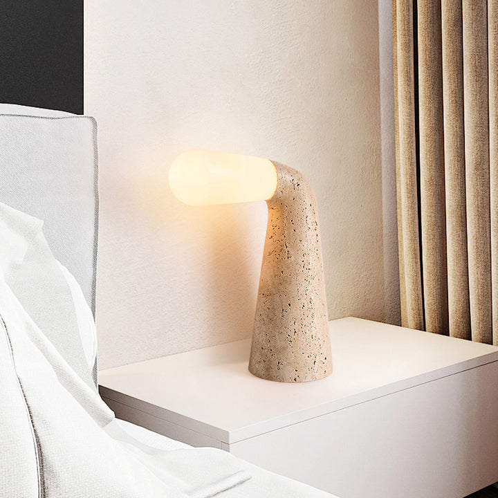 Traditionelle Vintage-Kegel-Tischlampe aus Travertinglas mit 1 Licht für das Schlafzimmer 