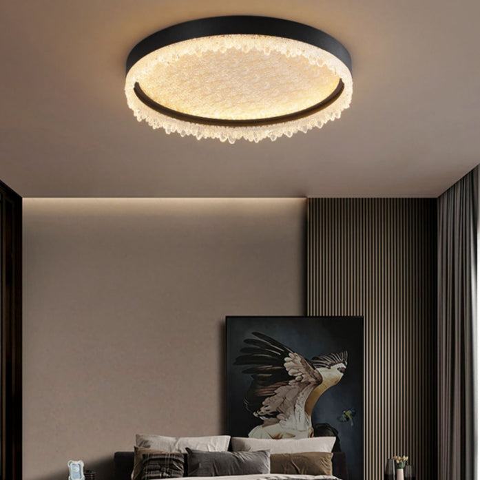 Moderne Luxus Runde LED-Deckenleuchte – Deckenmontage in Eisen &amp; Acryl für das Schlafzimmer 