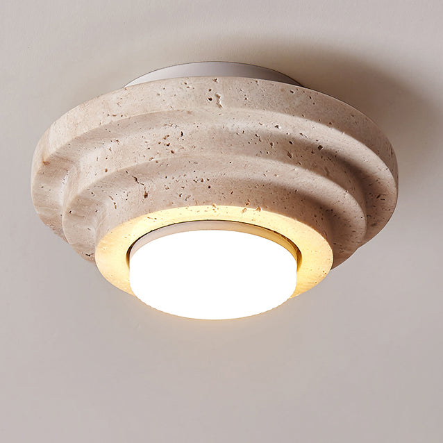 Contemporary Nordic Travertine Ceiling Light – 1-Light Cylinder Semi-Flush Mount for Bedroom