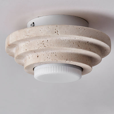 Contemporary Nordic Travertine Ceiling Light – 1-Light Cylinder Semi-Flush Mount for Bedroom