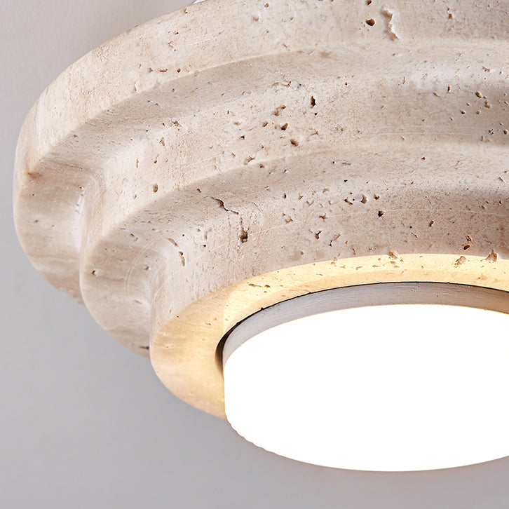 Contemporary Nordic Travertine Ceiling Light – 1-Light Cylinder Semi-Flush Mount for Bedroom