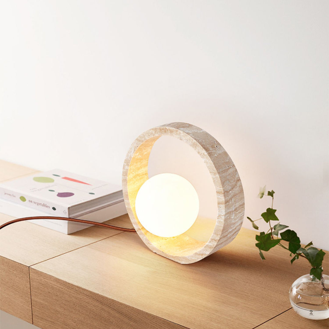 Traditional Vintage Travertine Table Lamp – 1-Light Circle Design for Bedroom