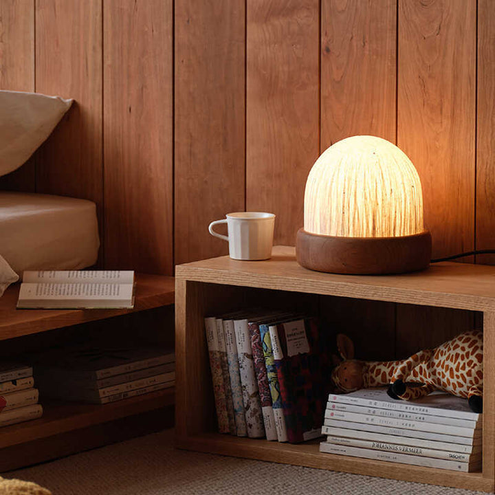 Lampe de table LED en tissu et bois de noyer noir traditionnel japonais pour chambre 