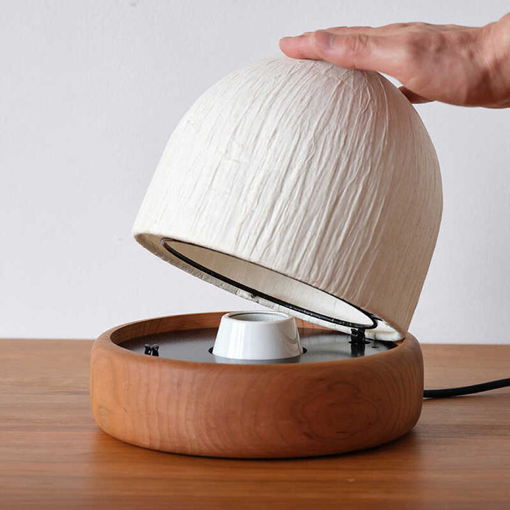 Lampe de table LED en tissu et bois de noyer noir traditionnel japonais pour chambre 
