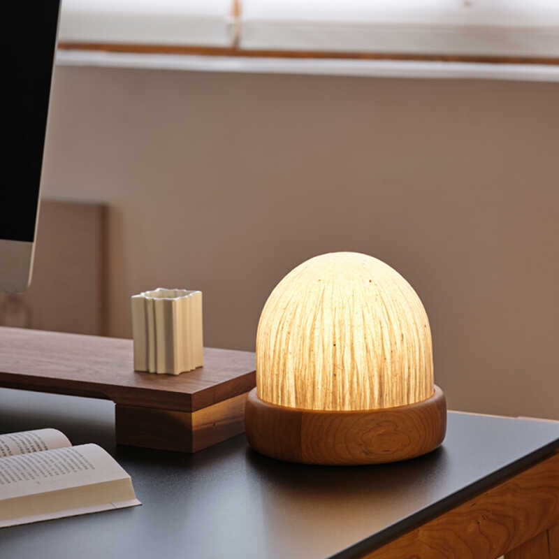 Lampe de table LED en tissu et bois de noyer noir traditionnel japonais pour chambre 
