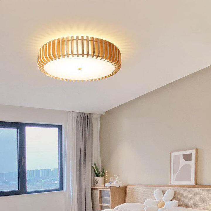 Traditionelle japanische runde Holz-Eisen-LED-Deckenleuchte für das Schlafzimmer 
