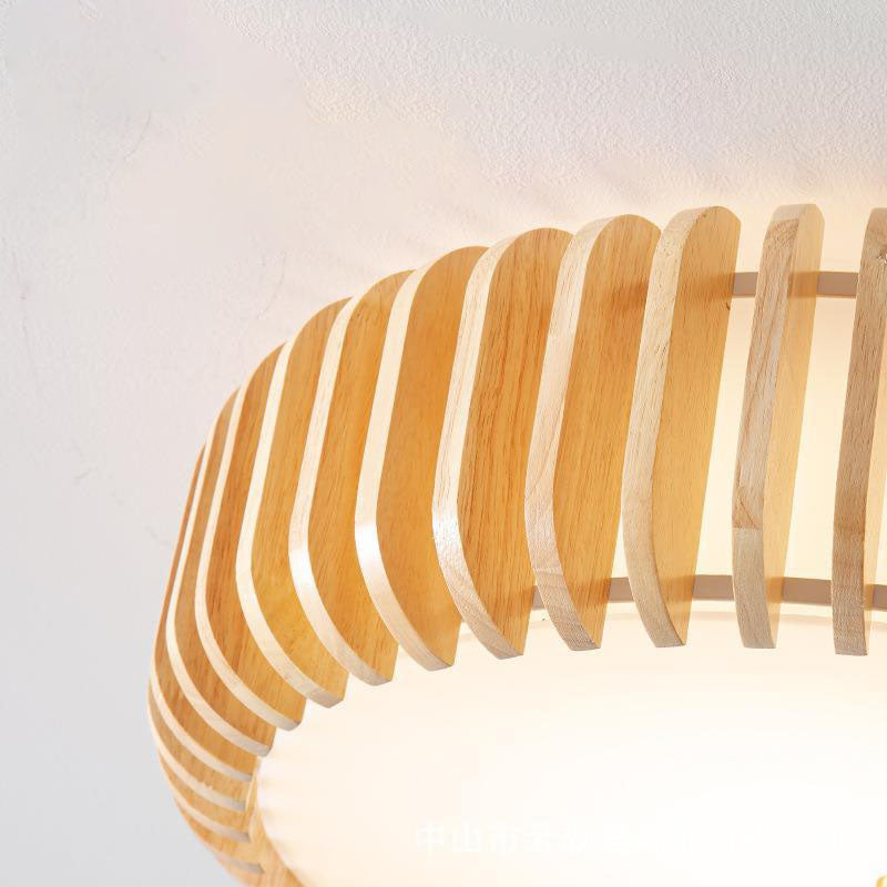 Plafonnier LED rond en bois et fer traditionnel japonais pour chambre à coucher 