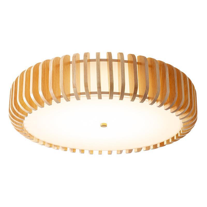 Plafonnier LED rond en bois et fer traditionnel japonais pour chambre à coucher 