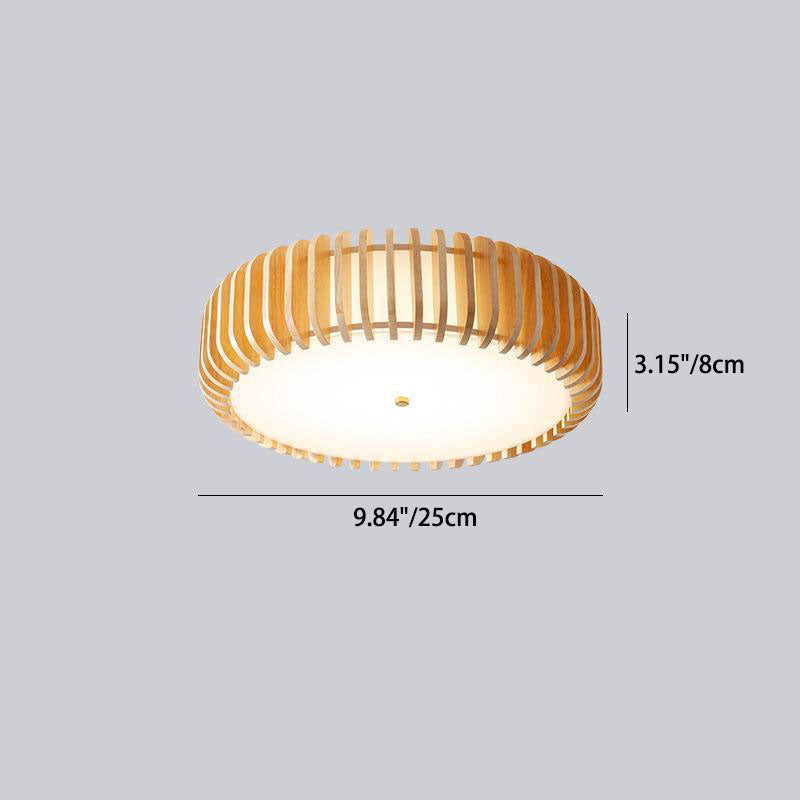 Plafonnier LED rond en bois et fer traditionnel japonais pour chambre à coucher 