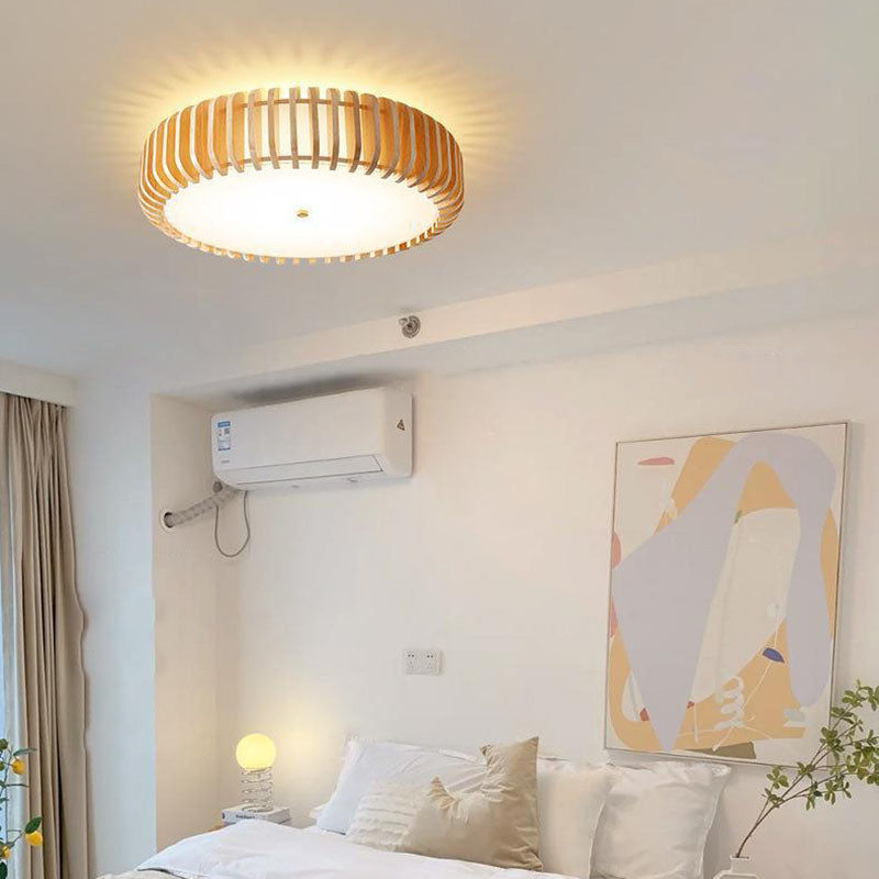Plafonnier LED rond en bois et fer traditionnel japonais pour chambre à coucher 
