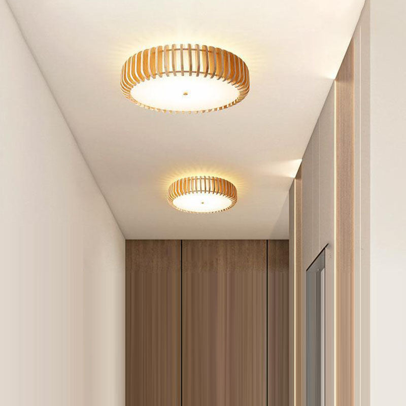 Plafonnier LED rond en bois et fer traditionnel japonais pour chambre à coucher 
