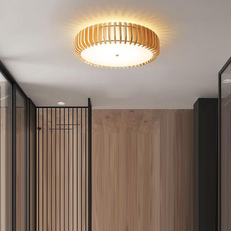 Plafonnier LED rond en bois et fer traditionnel japonais pour chambre à coucher 