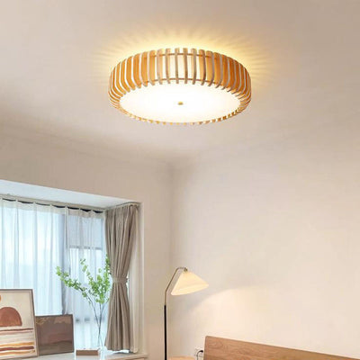 Plafonnier LED rond en bois et fer traditionnel japonais pour chambre à coucher 