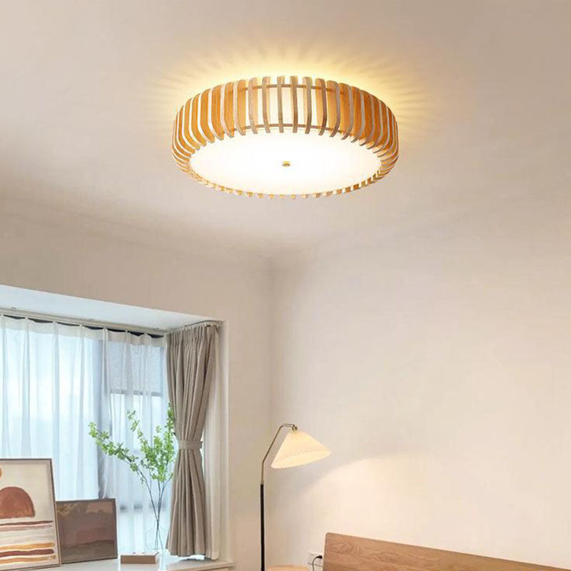 Plafonnier LED rond en bois et fer traditionnel japonais pour chambre à coucher 