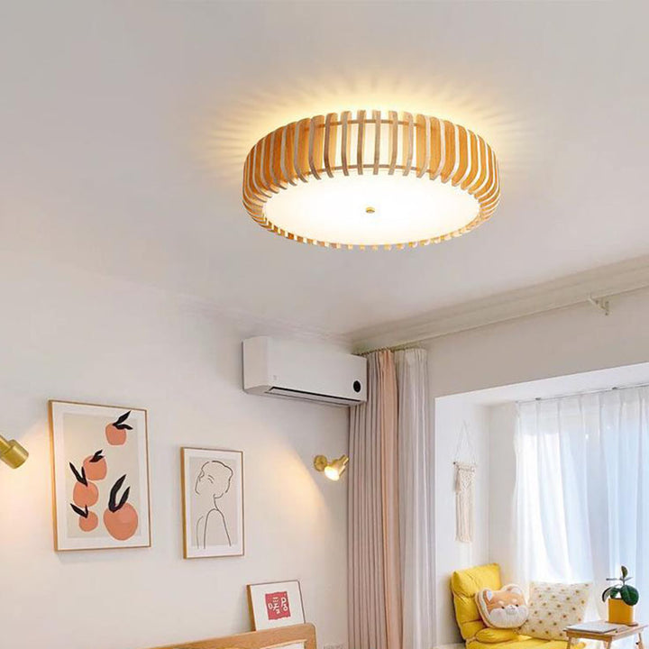 Traditionelle japanische runde Holz-Eisen-LED-Deckenleuchte für das Schlafzimmer 