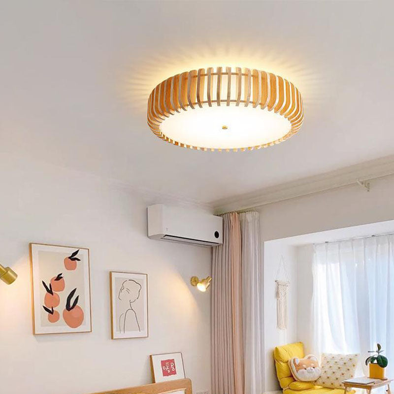 Plafonnier LED rond en bois et fer traditionnel japonais pour chambre à coucher 