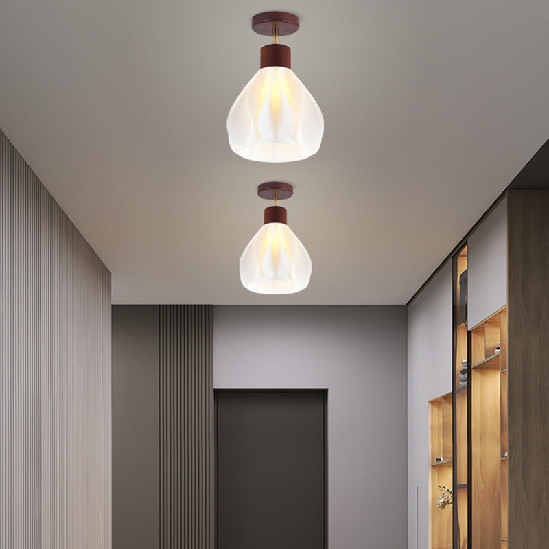 Luz de techo semiempotrada de 1 luz de madera de caucho y ABS con cúpula de simplicidad moderna para pasillo 