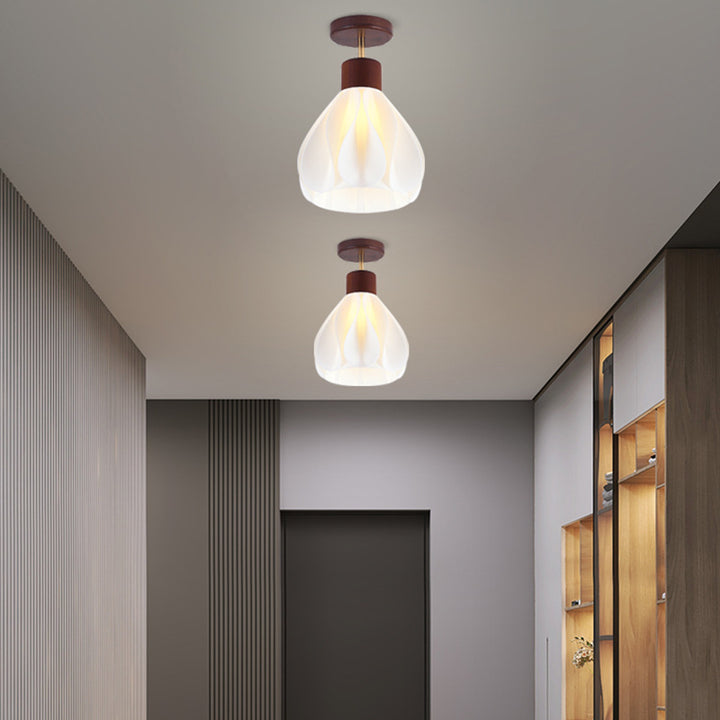 Luz de techo semiempotrada de 1 luz de madera de caucho y ABS con cúpula de simplicidad moderna para pasillo 