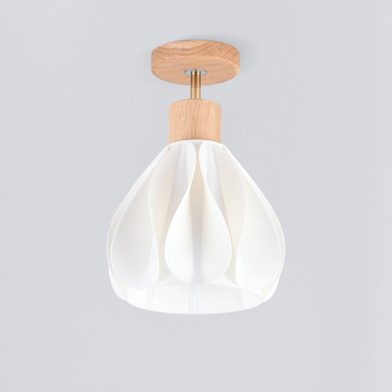 Luz de techo semiempotrada de 1 luz de madera de caucho y ABS con cúpula de simplicidad moderna para pasillo 