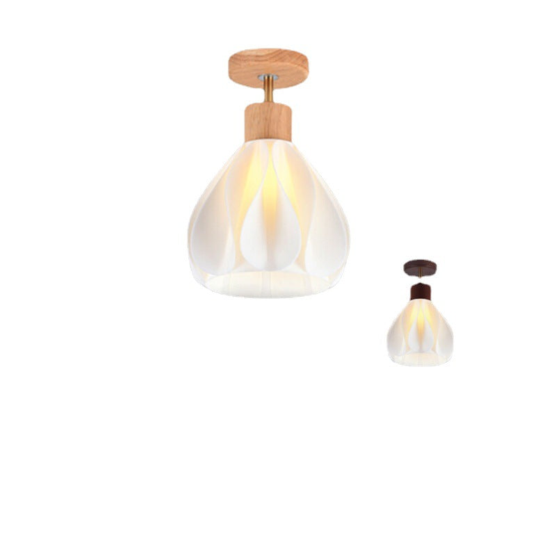 Luz de techo semiempotrada de 1 luz de madera de caucho y ABS con cúpula de simplicidad moderna para pasillo 