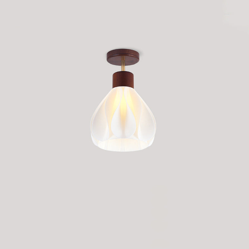 Modern Simplicity Dome Rubberwood ABS 1-Light Semi-Flush Mount Ceiling Light For Hallway