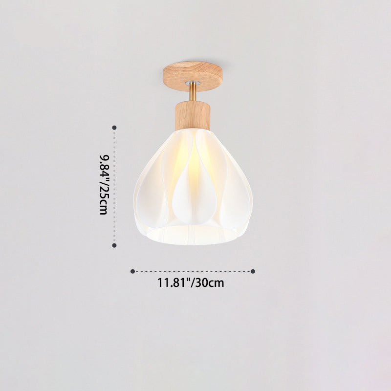 Luz de techo semiempotrada de 1 luz de madera de caucho y ABS con cúpula de simplicidad moderna para pasillo 