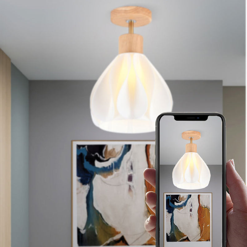 Luz de techo semiempotrada de 1 luz de madera de caucho y ABS con cúpula de simplicidad moderna para pasillo 
