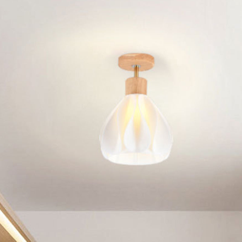 Luz de techo semiempotrada de 1 luz de madera de caucho y ABS con cúpula de simplicidad moderna para pasillo 