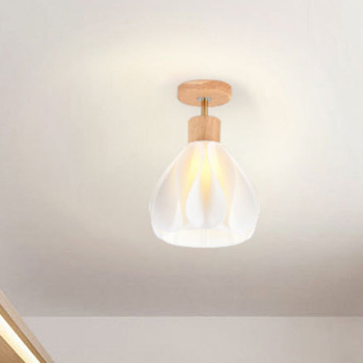 Luz de techo semiempotrada de 1 luz de madera de caucho y ABS con cúpula de simplicidad moderna para pasillo 