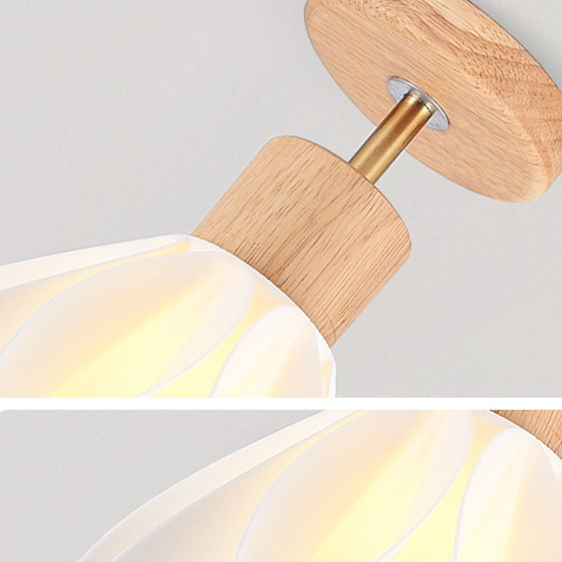 Luz de techo semiempotrada de 1 luz de madera de caucho y ABS con cúpula de simplicidad moderna para pasillo 
