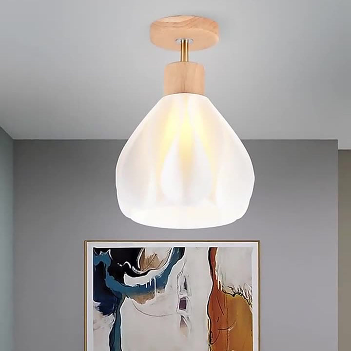 Luz de techo semiempotrada de 1 luz de madera de caucho y ABS con cúpula de simplicidad moderna para pasillo 