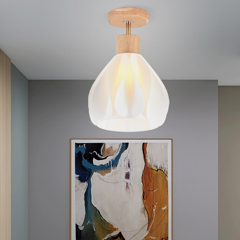 Luz de techo semiempotrada de 1 luz de madera de caucho y ABS con cúpula de simplicidad moderna para pasillo 