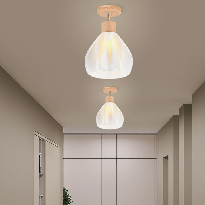 Luz de techo semiempotrada de 1 luz de madera de caucho y ABS con cúpula de simplicidad moderna para pasillo 