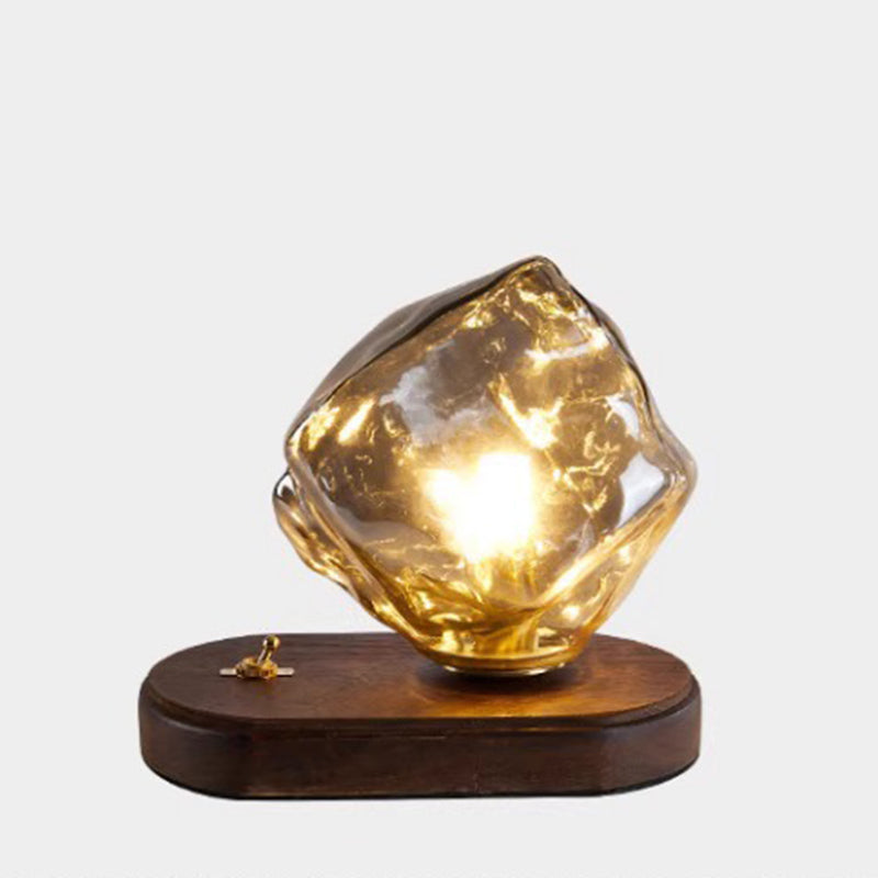 Contemporary Creative Ice Irregular Glass Aluminum Iron Wood 1-Light Table Lamp For Bedroom