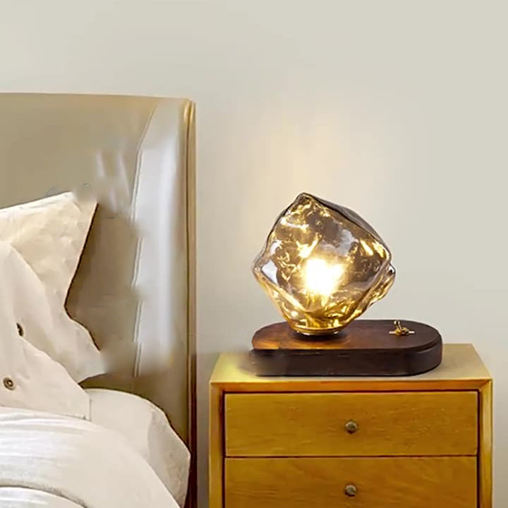 Contemporary Creative Ice Irregular Glass Aluminum Iron Wood 1-Light Table Lamp For Bedroom