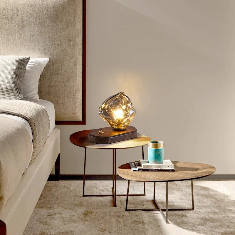 Contemporary Creative Ice Irregular Glass Aluminum Iron Wood 1-Light Table Lamp For Bedroom