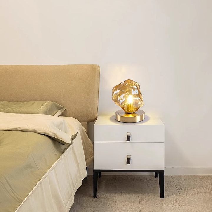 Contemporary Creative Ice Irregular Glass Aluminum Iron Wood 1-Light Table Lamp For Bedroom