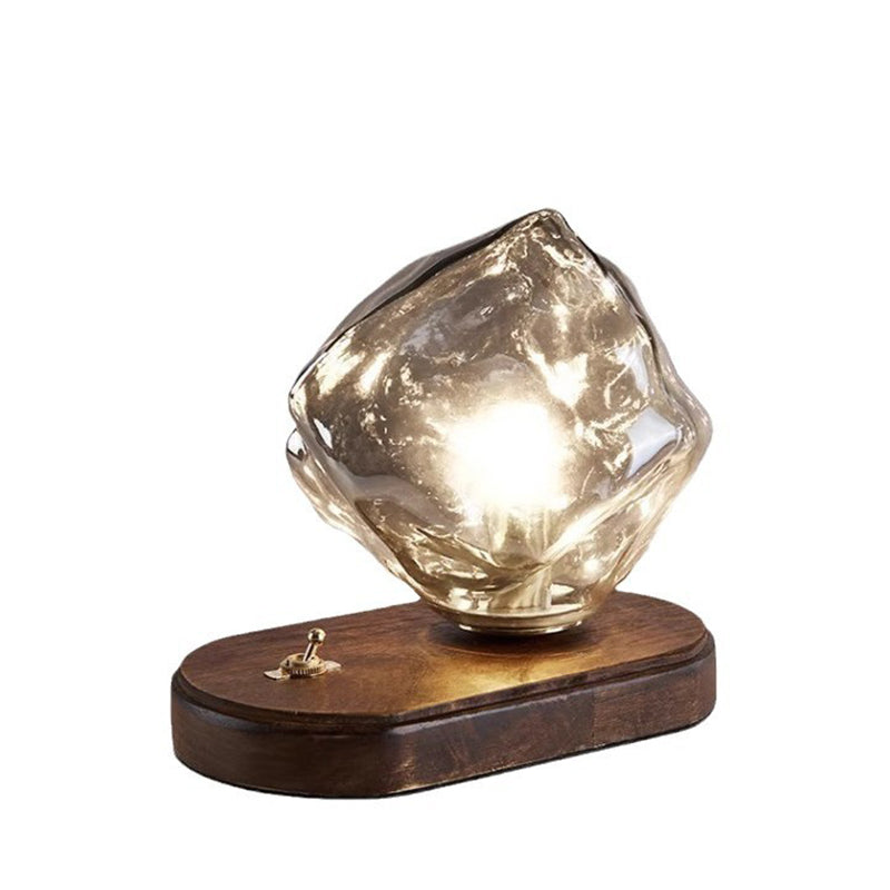 Contemporary Creative Ice Irregular Glass Aluminum Iron Wood 1-Light Table Lamp For Bedroom