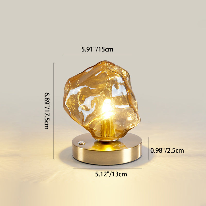 Contemporary Creative Ice Irregular Glass Aluminum Iron Wood 1-Light Table Lamp For Bedroom