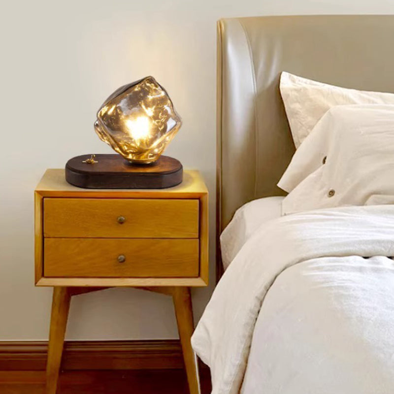 Contemporary Creative Ice Irregular Glass Aluminum Iron Wood 1-Light Table Lamp For Bedroom