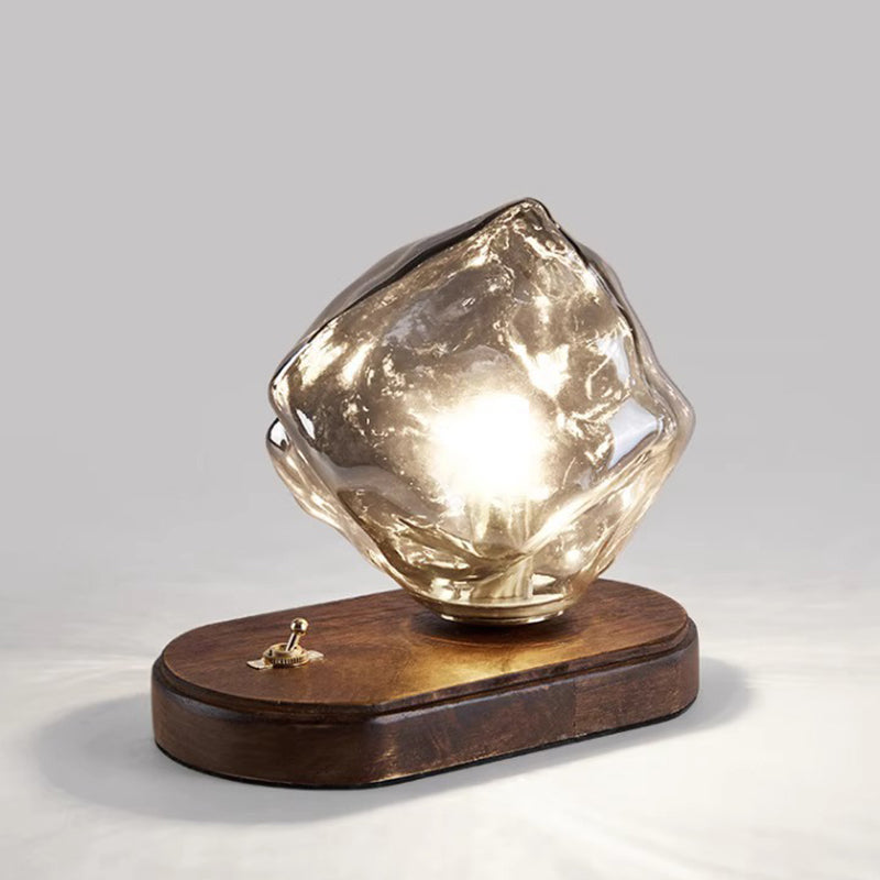 Contemporary Creative Ice Irregular Glass Aluminum Iron Wood 1-Light Table Lamp For Bedroom