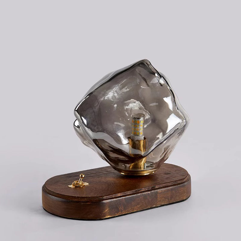 Contemporary Creative Ice Irregular Glass Aluminum Iron Wood 1-Light Table Lamp For Bedroom