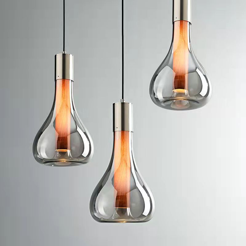 Zeitgenössisches nordisches Kegel Aluminium Glas 1-Licht Pendelleuchte für Schlafzimmer 