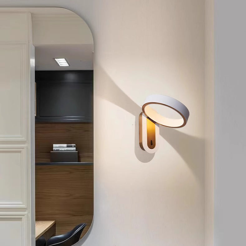 Applique murale LED en fer et aluminium rond de simplicité moderne pour chambre à coucher 