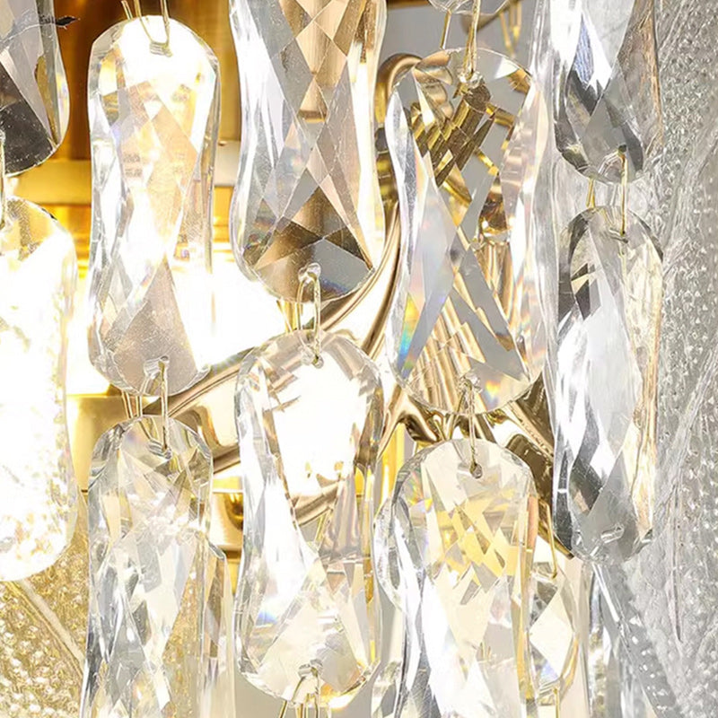 Traditionelle europäische Kegel Metall Glas Kristall 3-Licht Wandleuchte für Wohnzimmer 