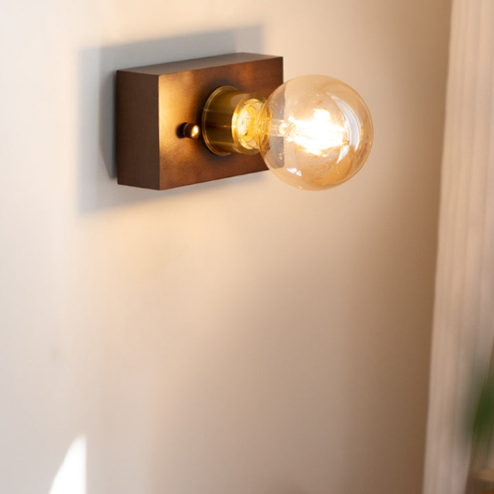 Traditionelle Vintage Rechteckige Wandleuchte aus Massivholz, Aluminium und Glas mit 1 Licht für das Schlafzimmer 